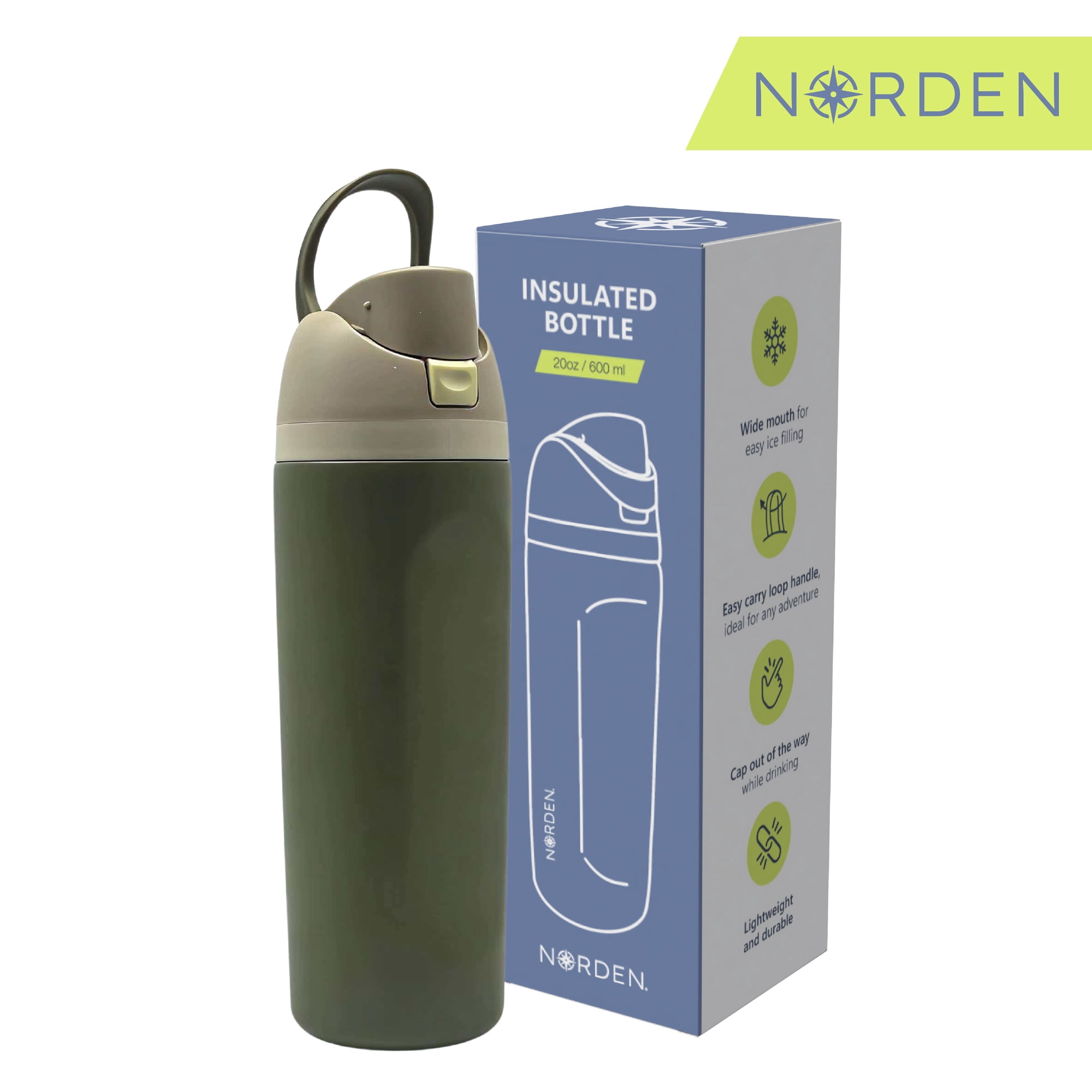 Botella Acero Inoxidable Army Verde Oscuro 600 Ml Norden