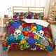 thumbnail image 1 of v1089 Bed Sheets Fashion Cartoon Graffiti Print Polyester Bedding Sets Child Kids Covers Boys Bed Linen Set For Teens King Size Home Textiles 3-Piece Bedding Set (1 Duvet Cover + 2 Pillow Shams) Bed S, 1 of 5