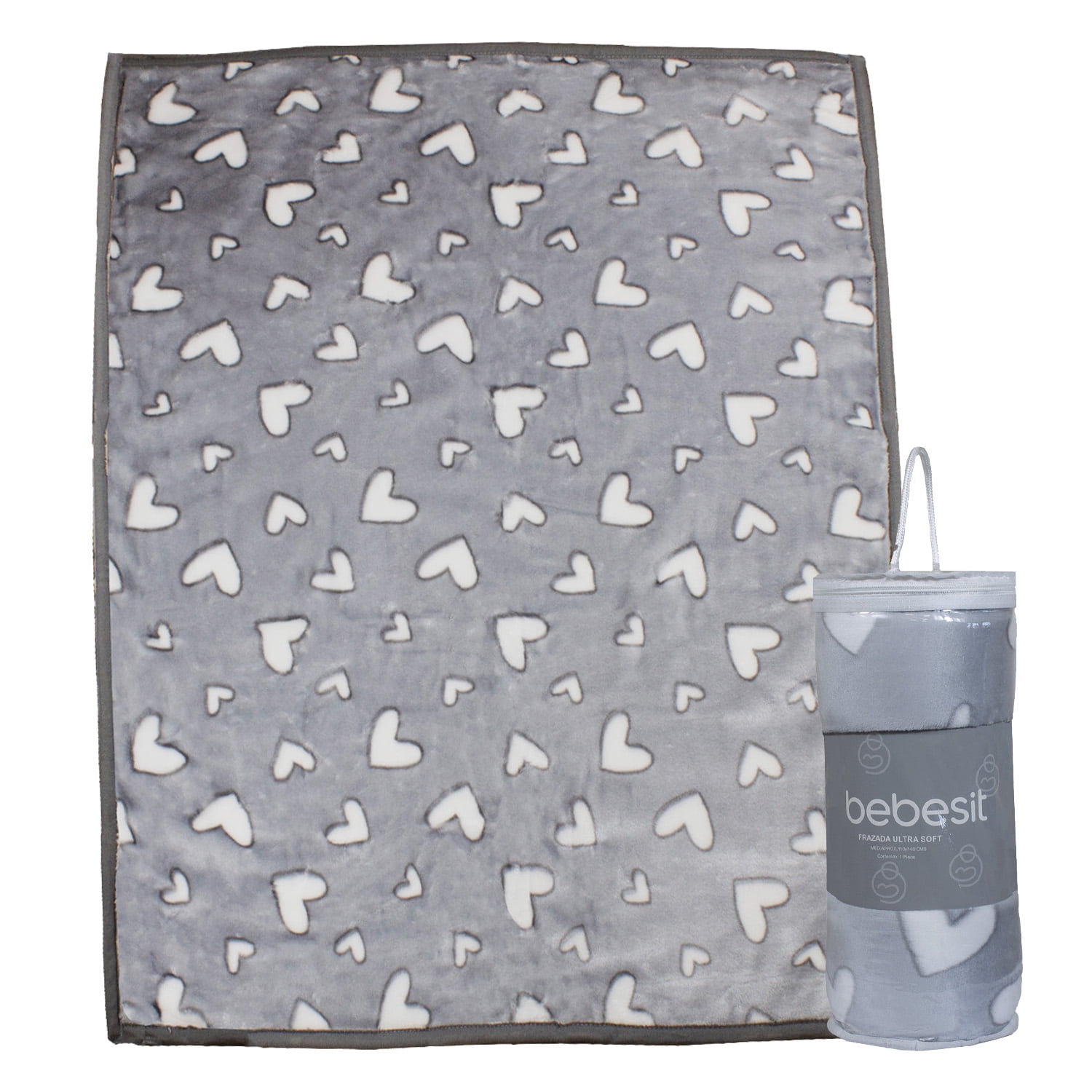 Frazada Ultra Soft Corazones 110x140cm Gris Bebesit