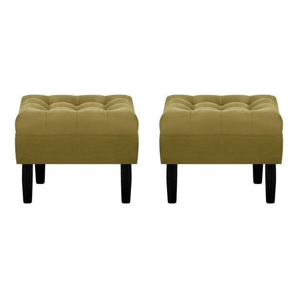 Set Pouf Wood 1c Felpa 00 Verde Musgo