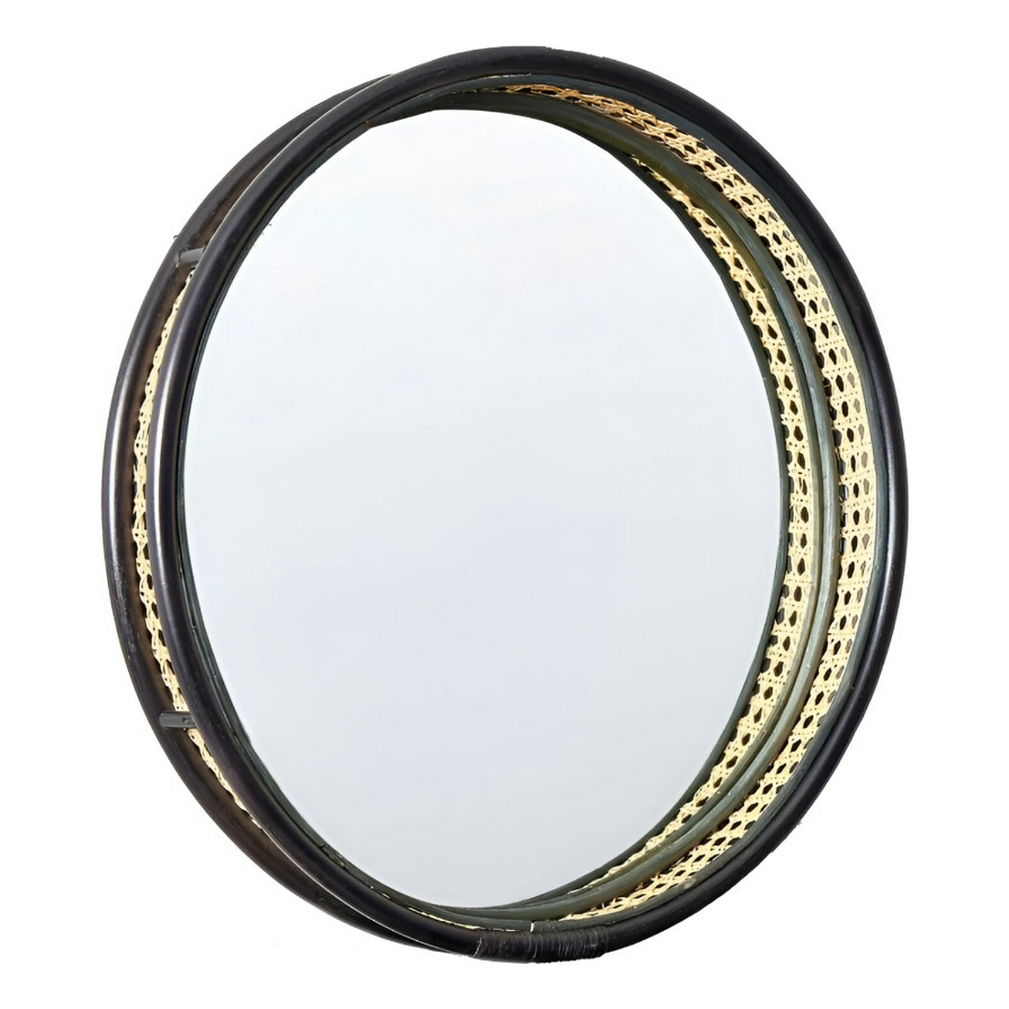 Genérico - Espejo Redondo Marco Decorativo Ratán Negro Bohemio Jhn