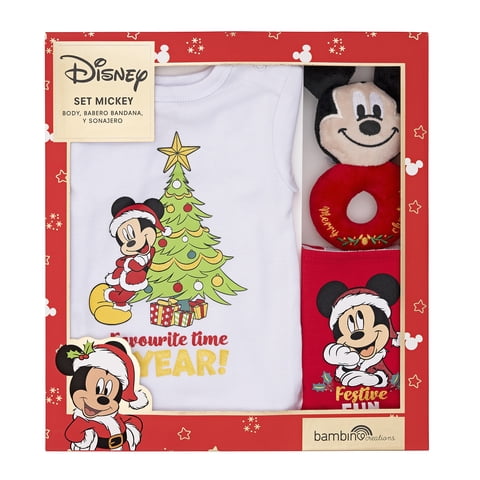 Bambino - Set 3 Piezas Navidad Disney Rojo Niño Mickey 0-3 Meses