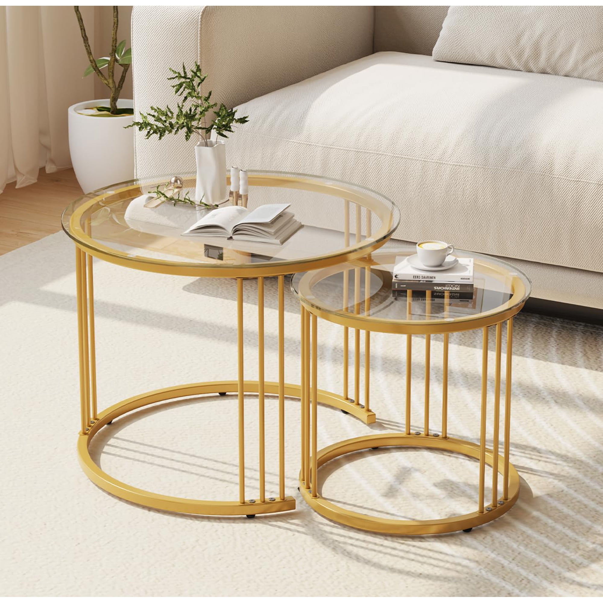 Garden 4 You - Mesa De Café Nesting Garden Para 4 Personas, Redonda, Juego De 2 Unidades Con Vidrio