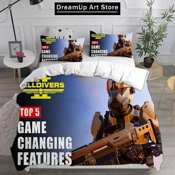 x1147 Bed Sheets HELLDIVERS Bedding Set Quilt Cover Bed Cover with Pillowcase Twin Size Boys Adult Home Textile 3-Piece Bedding Set (1 Duvet Cover + 2 Pillow Shams) nj1147