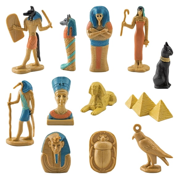12 Uds Figuras Del Antiguo , Modelo Egipcio Juguetes Educativos para Edades Tempranas Novedad Bastet Rey Momia Caso