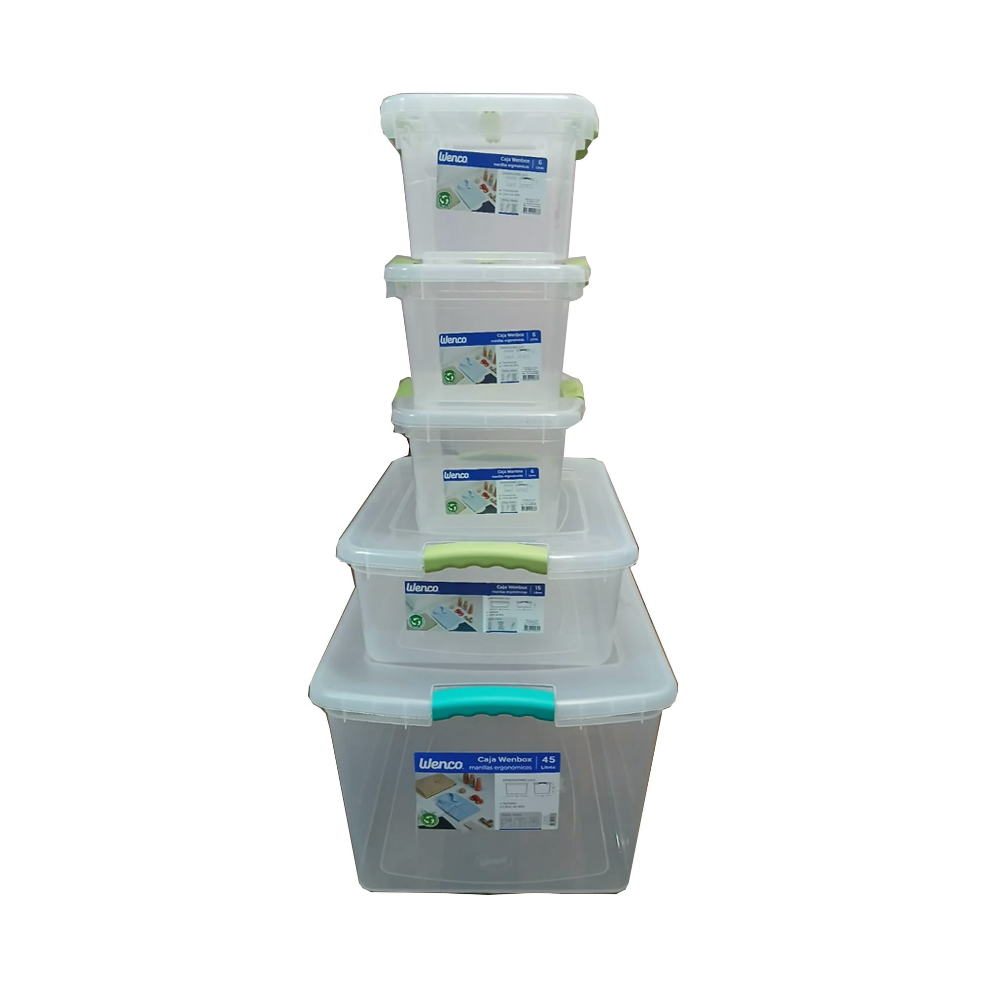 Set De 5 Cajas Plasticas, 1 Caja Wenbox De 45 Listros, 1 Caja Wenbox De 15 Litros, 3 Cajas Wenbox De 6 Litros