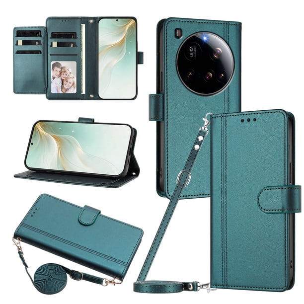 Funda Cartera de Cuero Sintético para Xiaomi 15 Ultra, Verde Oscuro