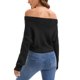 thumbnail image 3 of ATHLECHIC Mujeres Suéteres Recortados Hombros Descubiertos Manga Murciélago Suéter de Punto Tops M Negro, 3 of 5