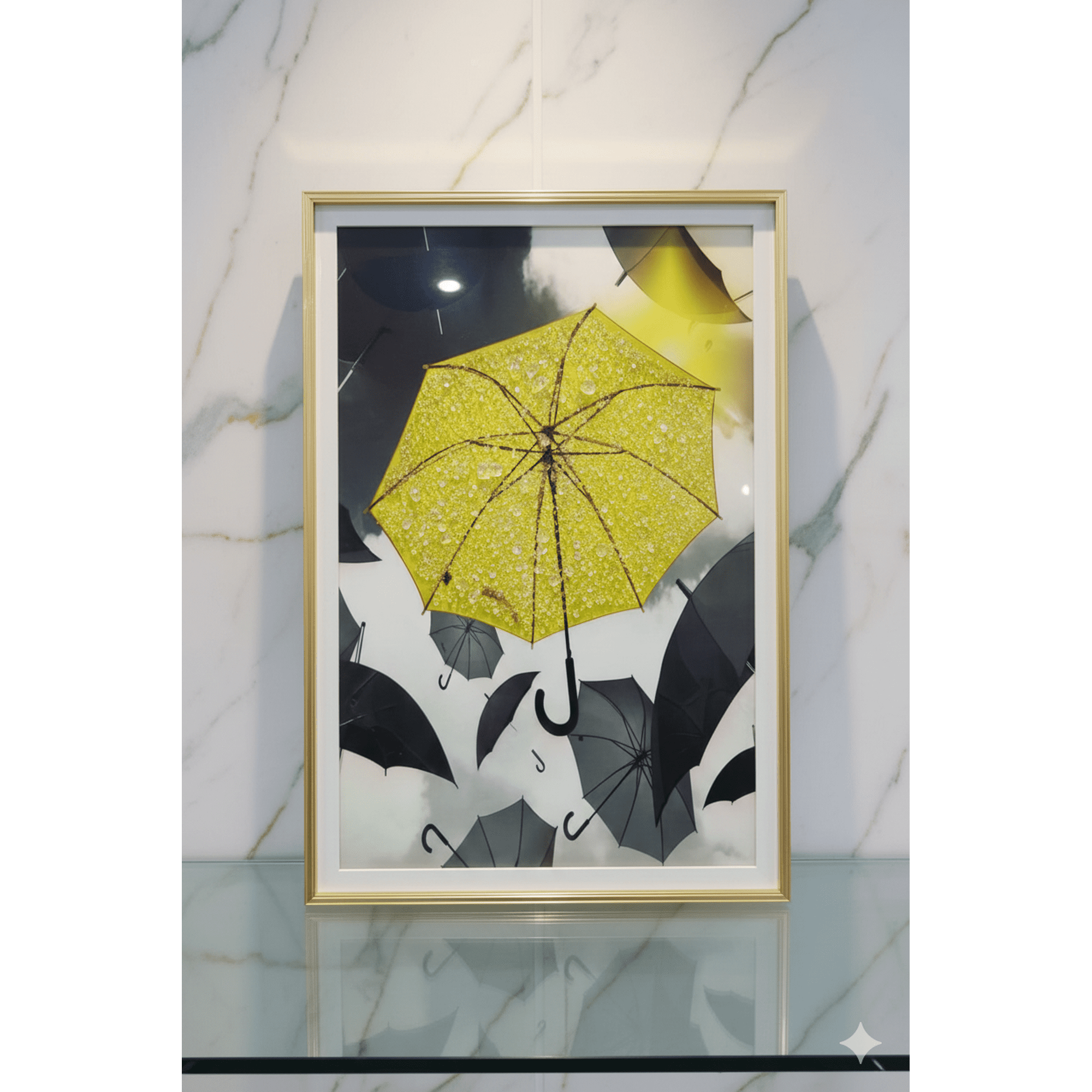 Decostilo - Cuadro Diseño De Paraguas Amarillo Con Cristales 40x60cm