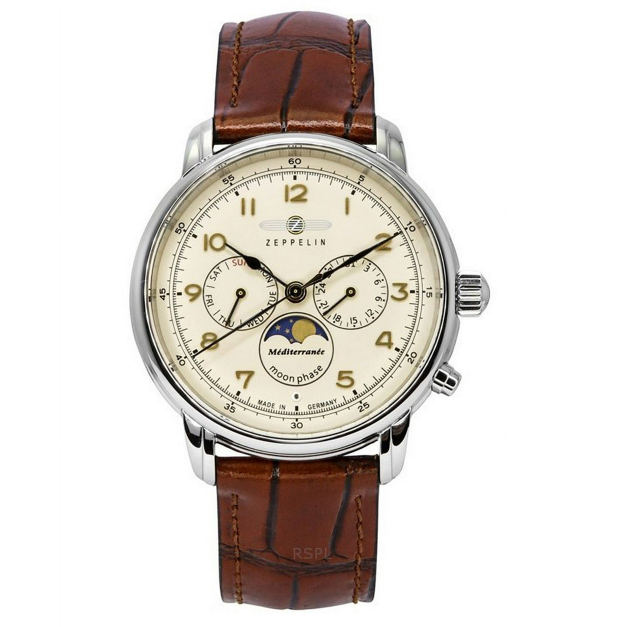 Zeppelin - Reloj Quartz Para Hombre Mediterranean Moon Phase Correa De Cuero Dial Beige 96365