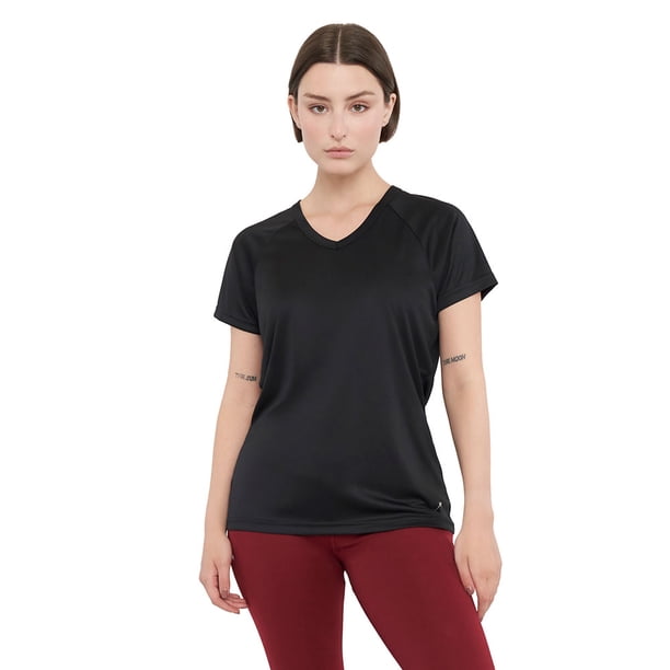 Polera Mujer Deportiva Poliéster V-Neck Negro Corona