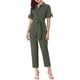 thumbnail image 2 of INSPIRE CHIC Mono de regreso a clases para mujer de manga corta con cuello, botones, cintura con lazo, algodón, cargo, talla M, verde, 2 of 7