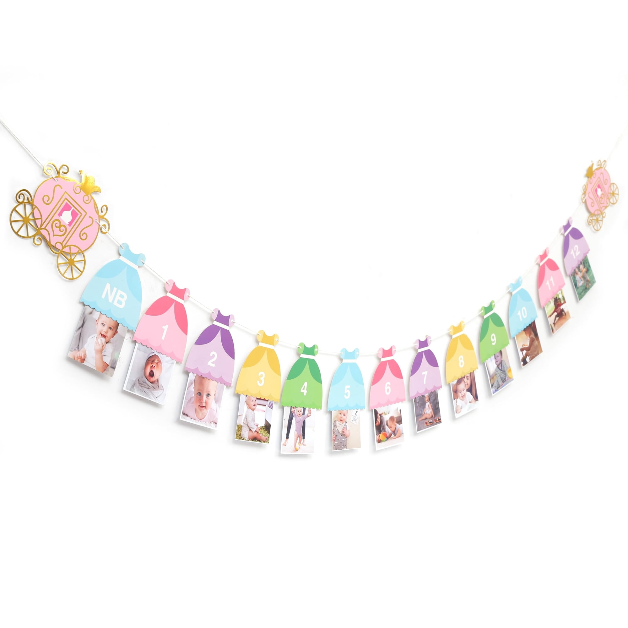 Beaded - Banner Con Foto De Princesa De 12 Meses Para Fiesta De Cumpleaños De Princesas