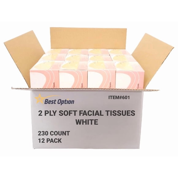 Pañuelos faciales Best Option 230 unidades blanco, paquete de 12 cajas