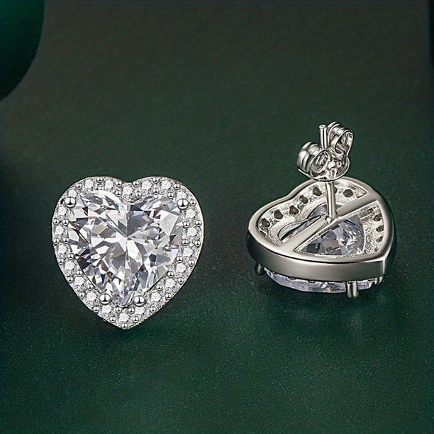 18K White Golden Plated Halo Stud Earrings with Square Cubic Zirconia and Simulated Diamonds