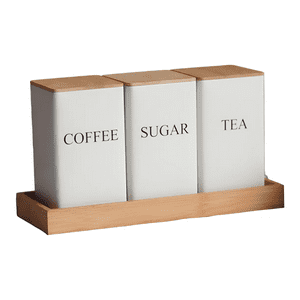 Wakeshome - Set De 3 Recipientes De Cocina Hierro Con Tapa Y Bandeja De Bambu Para Café Té Y Azúcar