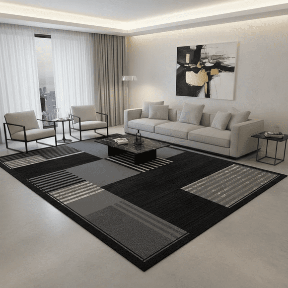 Alfombra 200x240 cm tetris negro diseño moderna elegante decorativa
