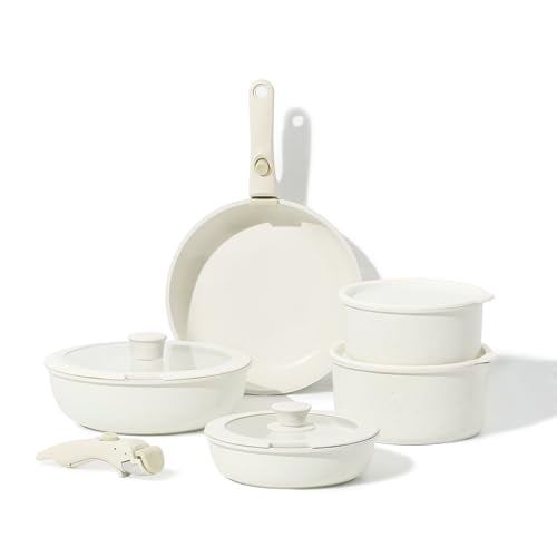 Juego de Ollas y Sartenes Carote 11 Piezas Antiadherentes Mango Desmontable Blanco Crema