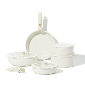 Juego De Ollas Y Sartenes Carote 11 Piezas Utensilios De Cocina Antiadherentes Mango Desmontable Blanco Crema