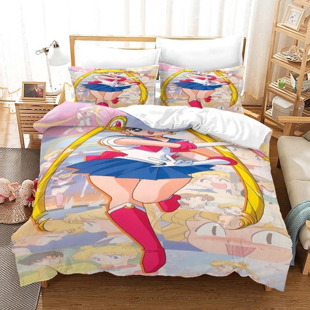 Sailor Moon Anime Quilt Duvet Cover Set Comforter Cover Cover3-Piece Bedding Set (1 Duvet Cover + 2 Pillow Shams)