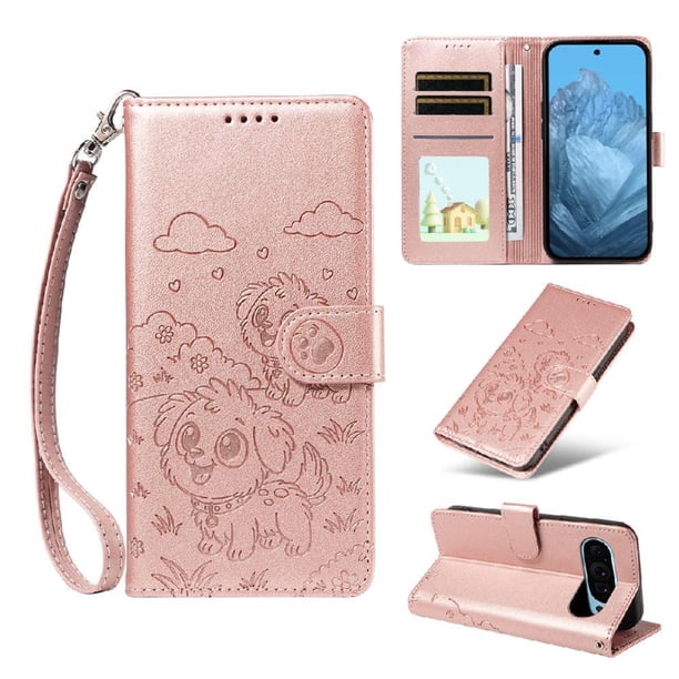 Funda Billetera FOXDOCK Compatible con Google Pixel 9 Pro XL, Diseño Perrito Tierno, Ranuras para Tarjetas y Soporte Plegable