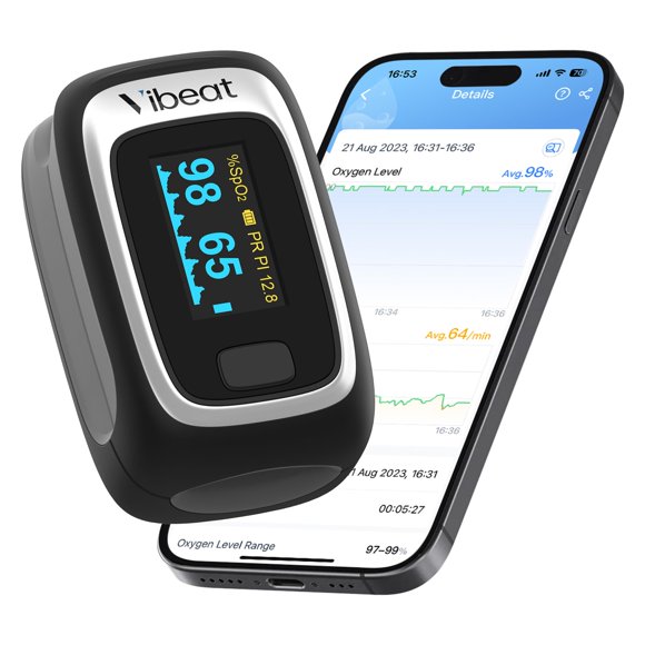 Oxímetro de Pulso de Dedo Bluetooth Vibeat Monitor SPO2 Negro