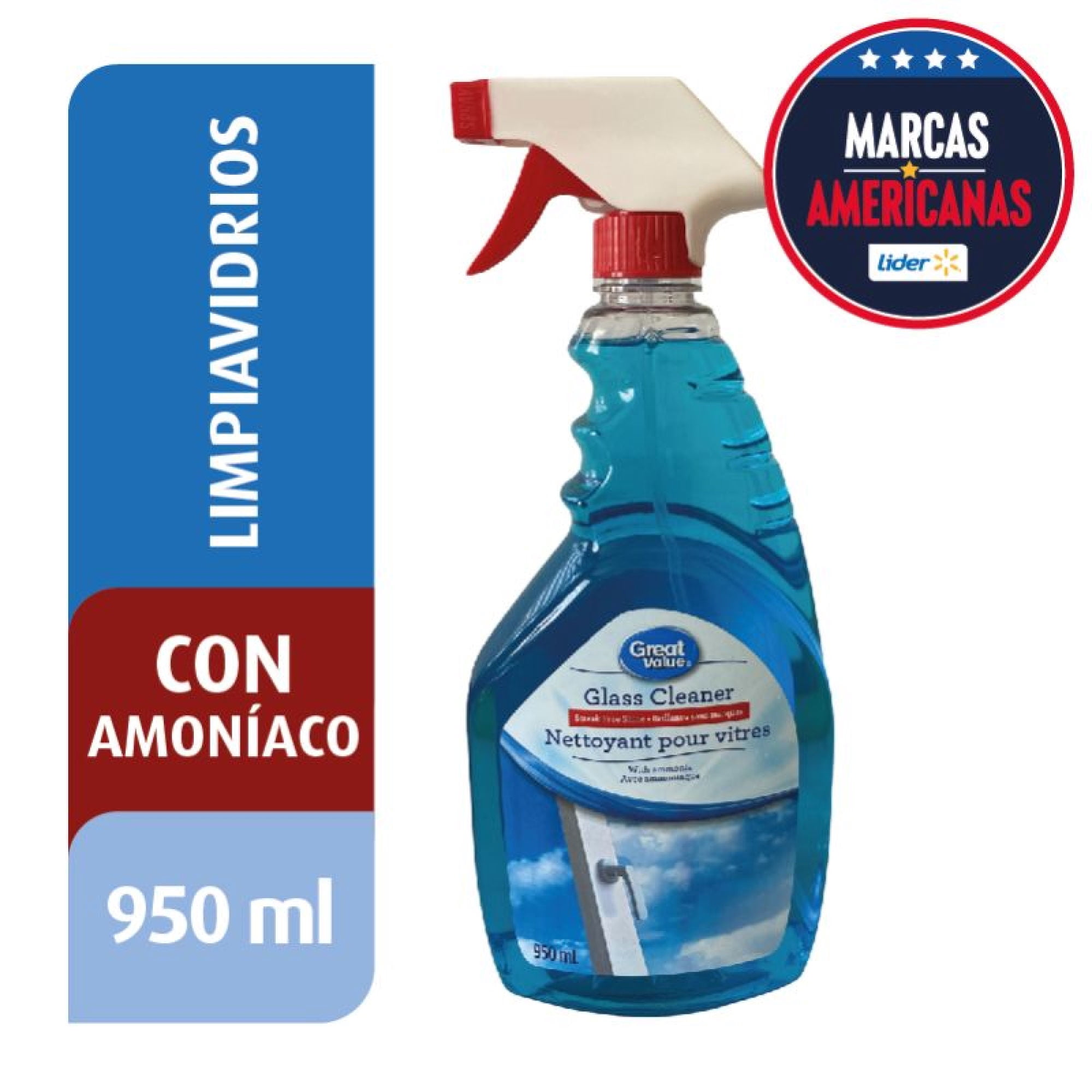 Limpia Vidrios Con Amonio Líquido Botella 950 ml Great Value