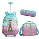 thumbnail image 1 of Children's School Backpack with Wheels Kids Wheeled School Bag Teenagers Bag Girls Canvas Backpack Travel Luggage Trolley Bags, 1 of 3