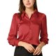 thumbnail image 1 of INSPIRE CHIC Blusa de Satén para Mujer con Mangas Largas Abullonadas, Cuello con Botones, Camisa Elegante para Oficina, Tops de Trabajo Casual de Negocios, L Rojo, 1 of 4