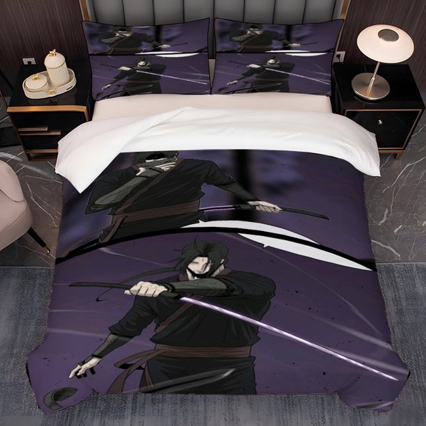 3pcs Black Ninja Drawing Sword Instant North Sword Jianghu Theme Korean Style Ins Style Print Bedding Three-Piece Set Duvet Cover Pillowcase Set