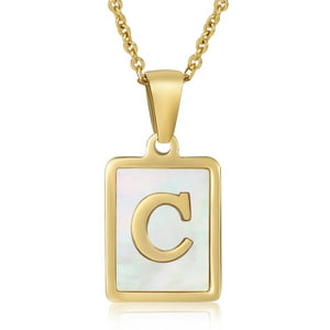 Collar Heshpaws Shell Initial A-Z Letra Capital Chapado En Oro Amarillo Acero Inoxidable Cadena Cable 18 In