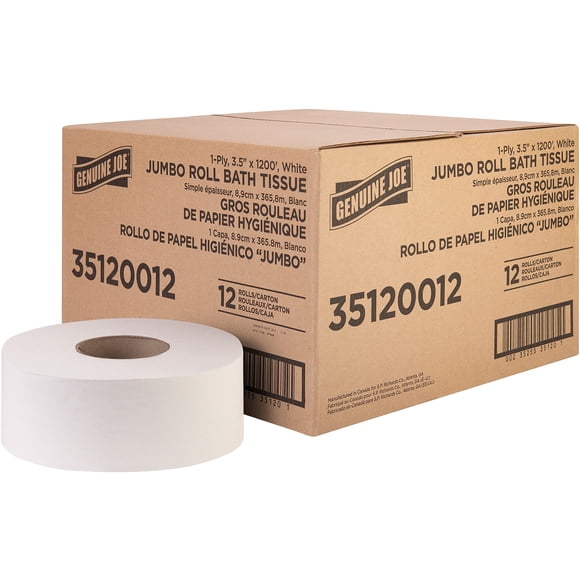 Papel Higiénico Genuine Joe Rollo Jumbo 1 Capa 1100 Hojas Paquete de 12