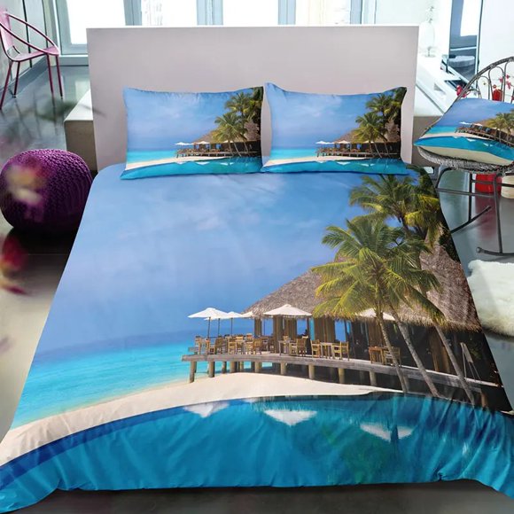Dream NS Modern Nature Bedding Set Digital Printing Beach Coconut Grove Summer Bedroom Quilt Cover Pillowcase Bedding Kit