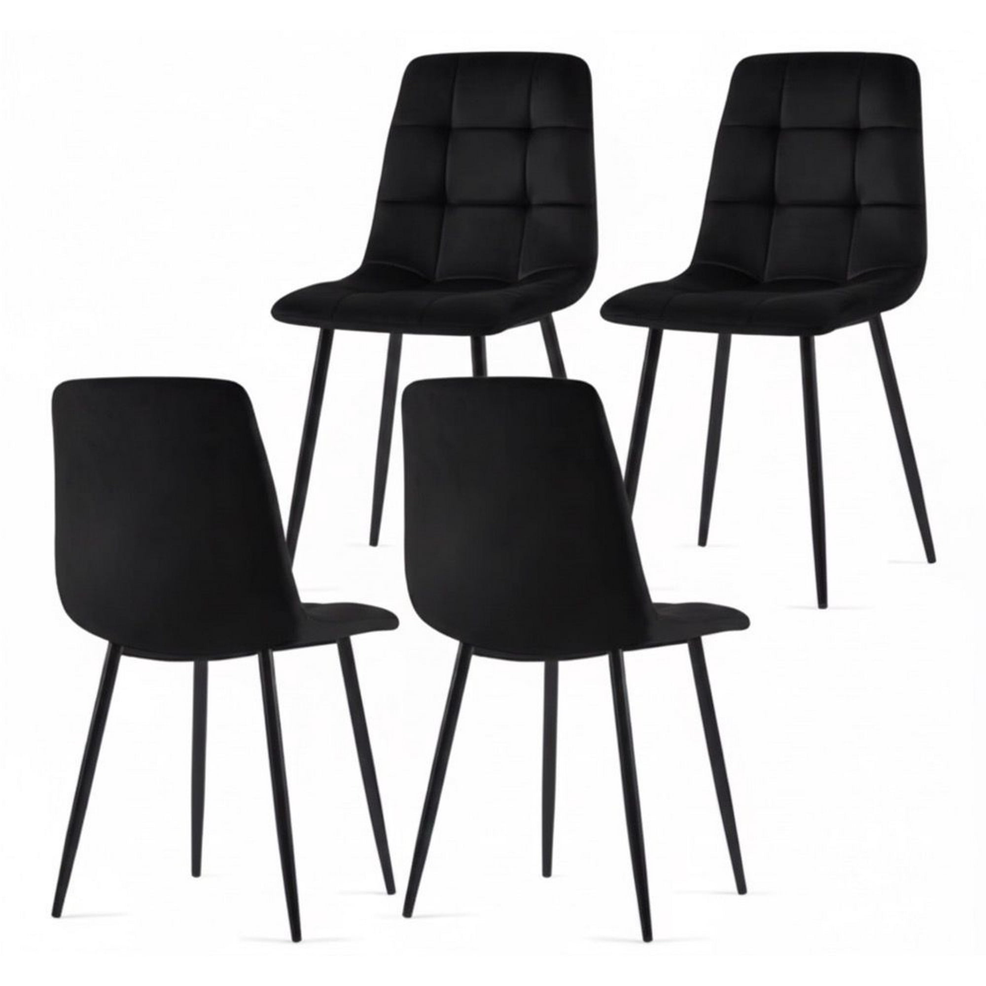 Vitelio - Pack 4 Sillas Acolchada Capitonés Negro Felpa