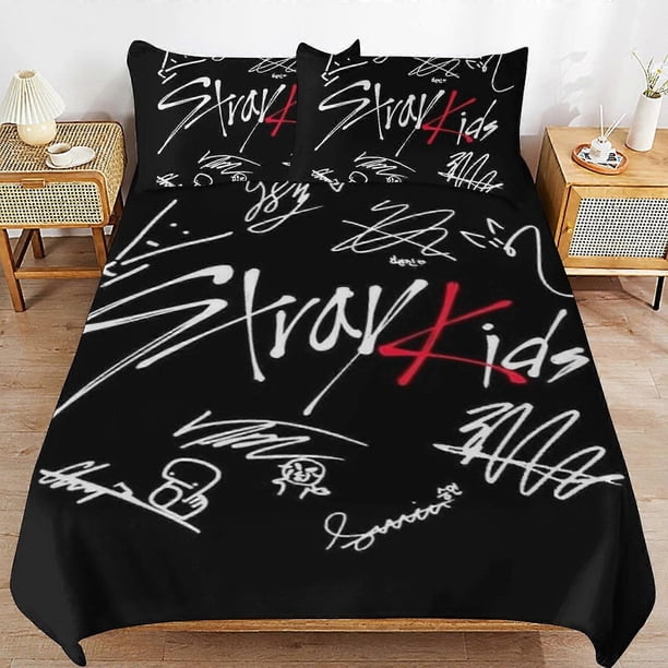 Juego De Ropa De Cama Stray Kids Funda Nórdica Cómoda Y Ligera Con Estampado De Dibujos Animados 3 Piezas