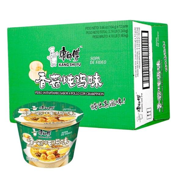 Fideo Instantaneo Kangshifu Sabor a Pollo con Champiñón 104g*12 Potes