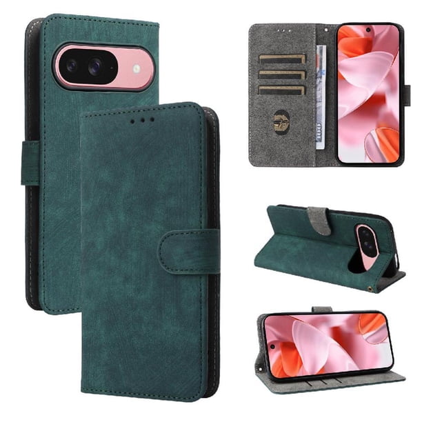 Funda Billetera para Google Pixel 10 Pro con Soporte - Cartera de Cuero con Ranuras Verde