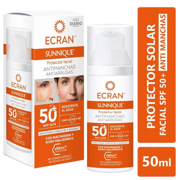 Protector solar Ecran sunnique fluido sérum antimanchas spf50, 50 ml