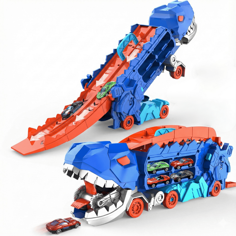 Telotenemos - Camión Dinosaurio T Rex Con Pista Deslizante Y Autos Tiranosaurio Rex Azul