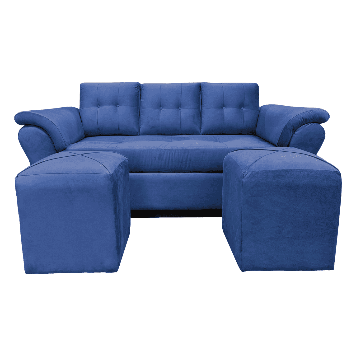Mueblesjd - Sofá New Sira + Puff Felpa Azul