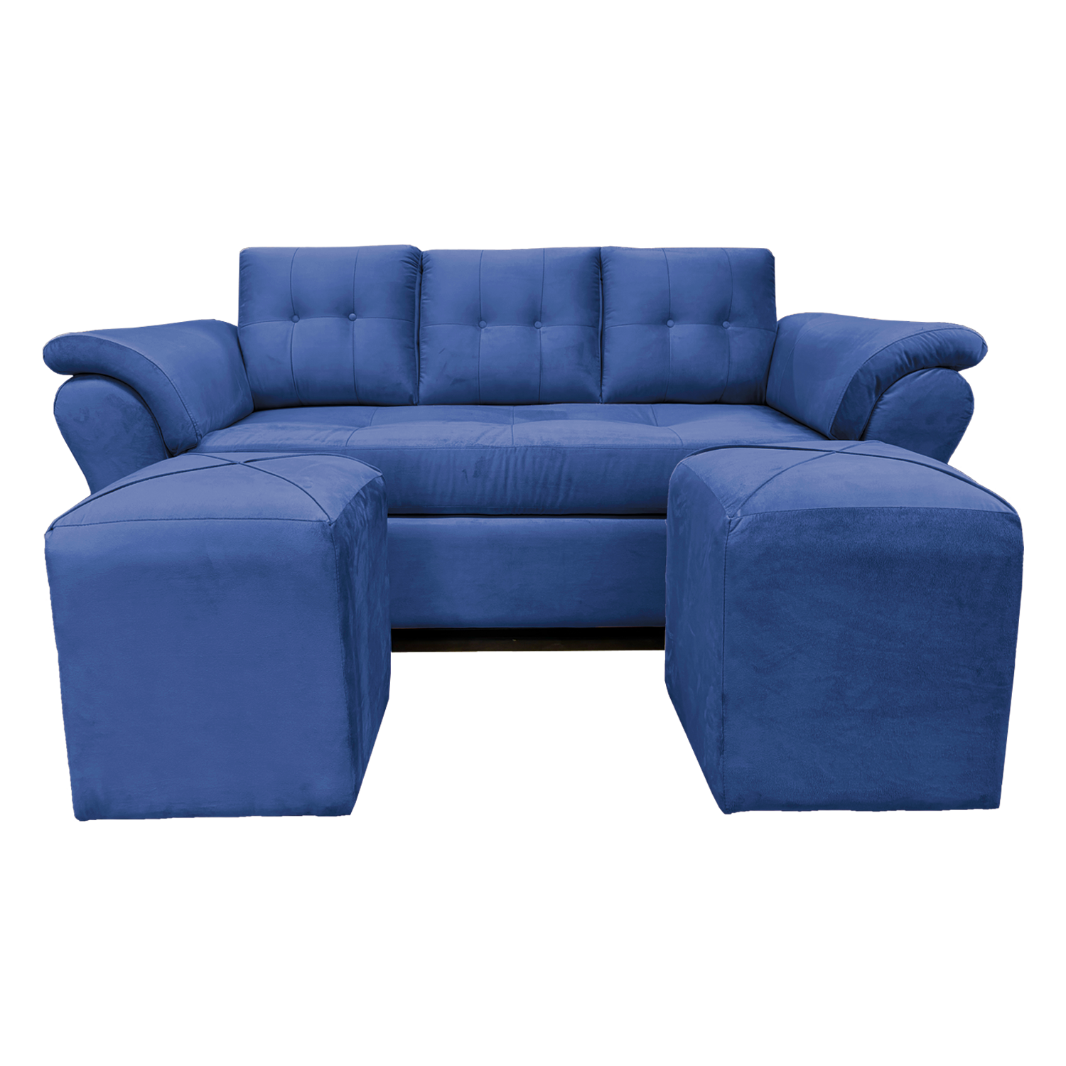 Mueblesjd - Sofá New Sira +2 Puff Felpa Azul