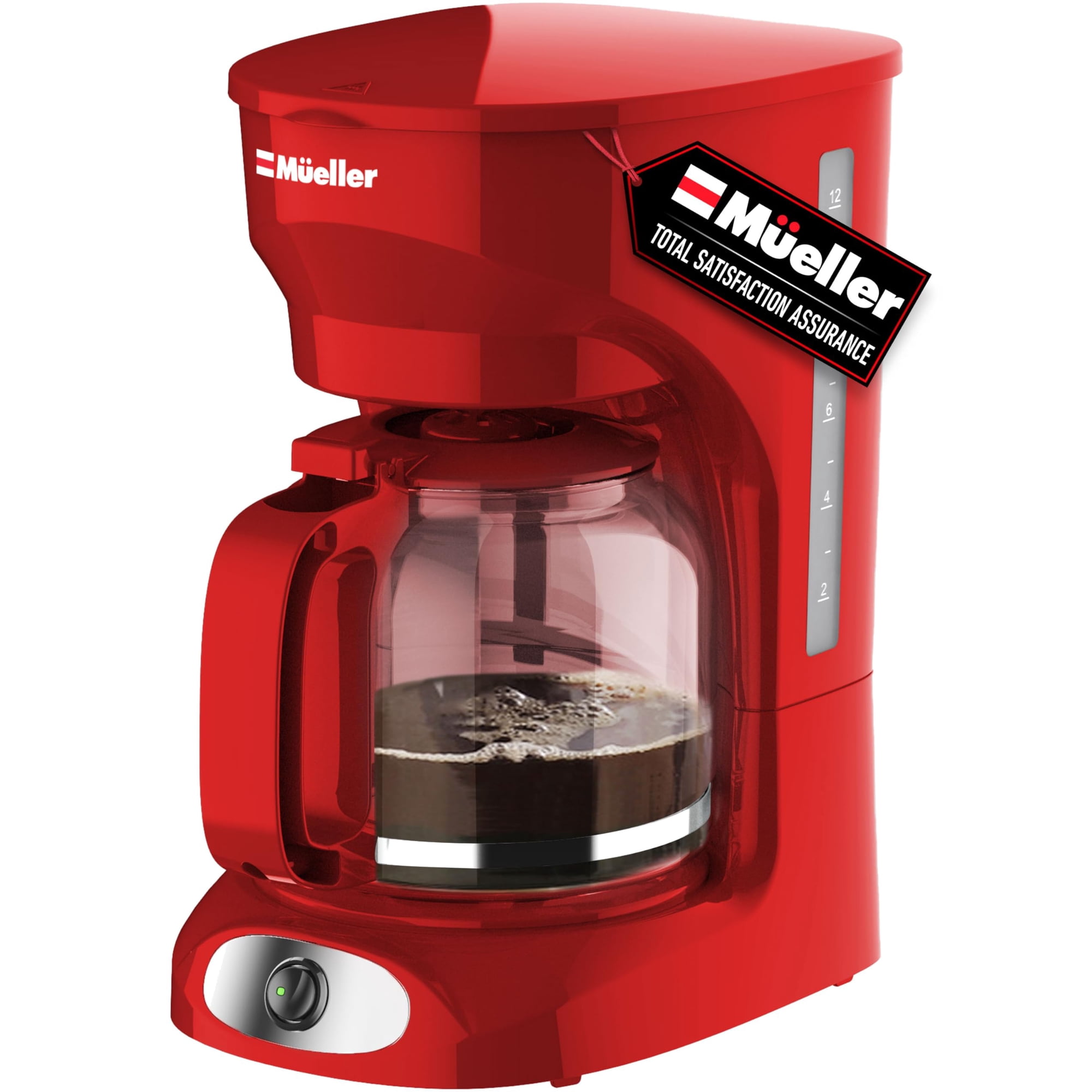 Muellerhome - Cafetera Müellerhome 12 Tazas Con Jarra De Borosilicato Roja