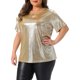 thumbnail image 4 of Top metálico de talla grande para mujer, escuela, universidad, cuello redondo con abertura, manga corta, camiseta, blusa de fiesta, camiseta, 2X, champán, 4 of 6
