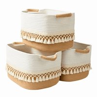 Wakeshome - Pack 3 Canasto Tejido Bordado Con Asas Cesta Cuadrada Para Organizar