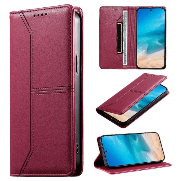 Funda tipo cartera con bloqueo RFID para Samsung Galaxy S26 Ultra cubierta magnética de cuero con tapa y soporte Rojo
