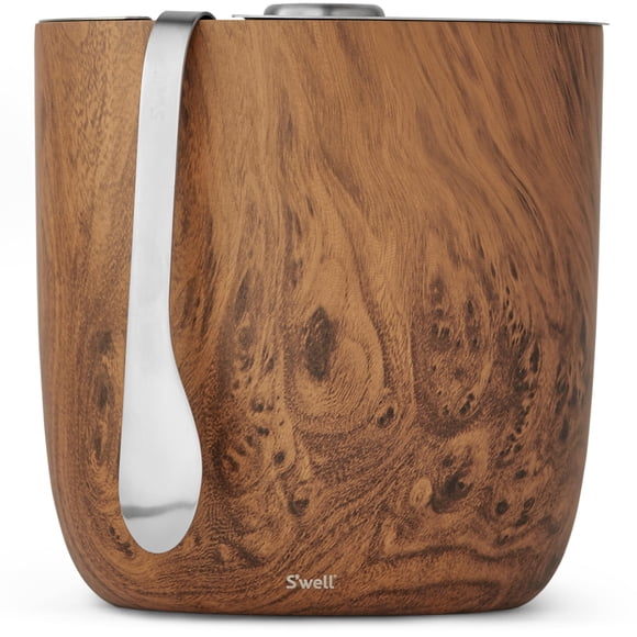 Cubitera S'well de acero inoxidable, 2 litros, acabado en madera de teca con pinzas