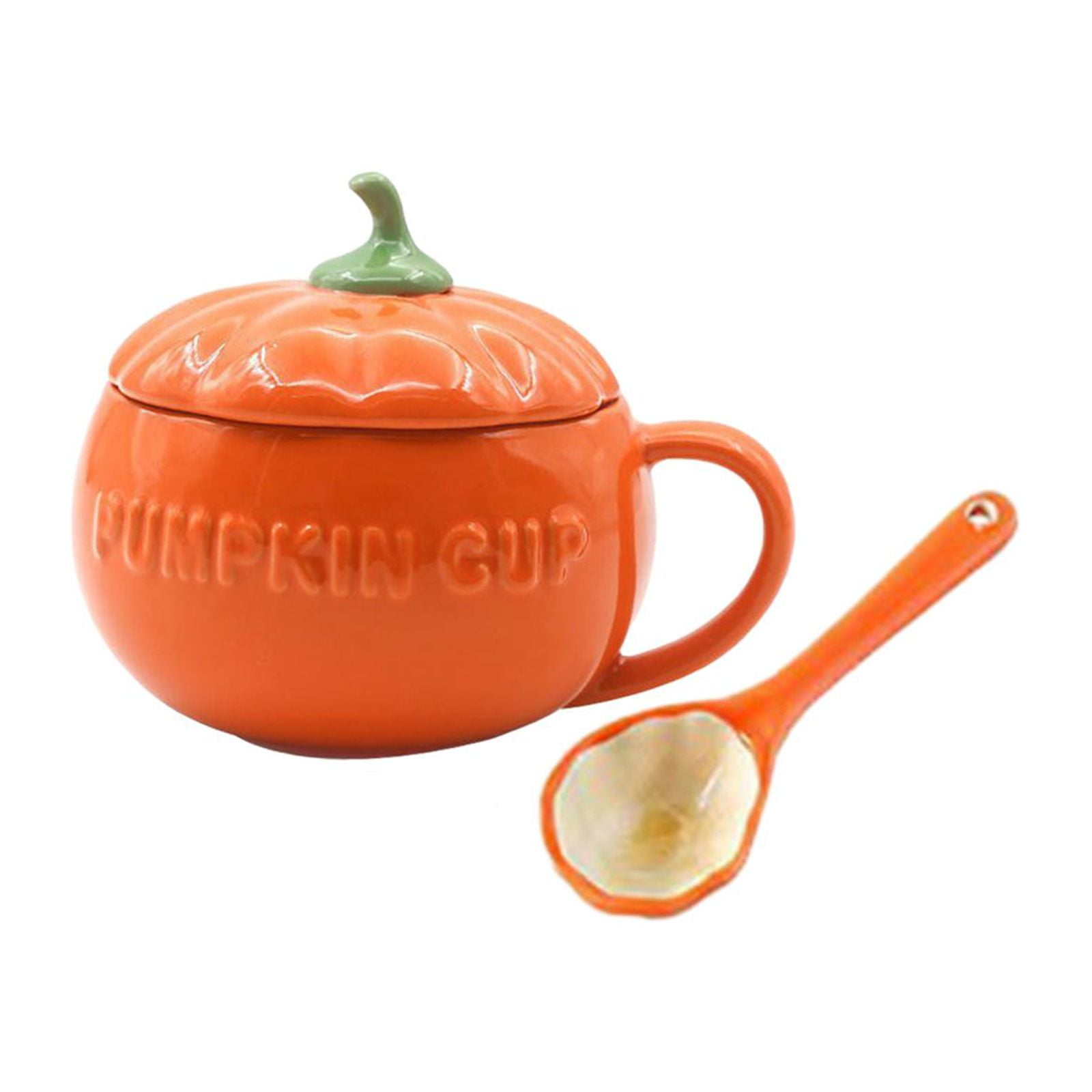 Magideal - Taza De Cerámica De Calabaza Bonita, Taza De Té Creativa Y Divertida, Taza De Desayuno Exquisitamente Con Tapa Para Regalos De Vacaciones Para Amigos, Mediano Con Cuchara