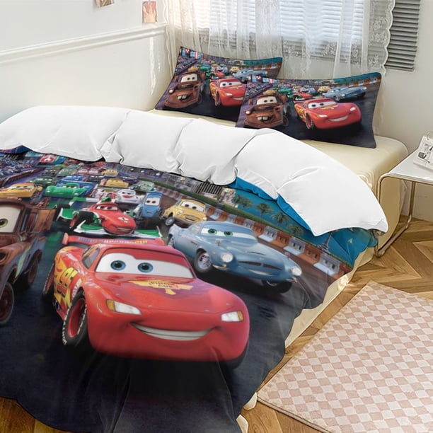 Pixar Cars Bedding Comforter Sets, 3-Piece Bedding Set Soft Warm Bed Set with 1 Duvet Cover And 2 Pillowcases for Bedroom All Season