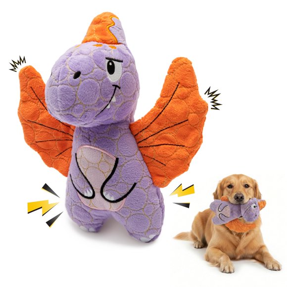 Juguete para perros Bite Force Dino morado con chirrido y Kevlar