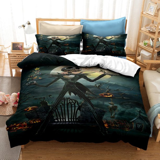The Nightmare_Before_Christmas 3 Pcs Comforter Set with 2 Pillowcases,Jackkellington Sall_y Bedding Set Sheet Set for Kids Adults,All Season Lightweight